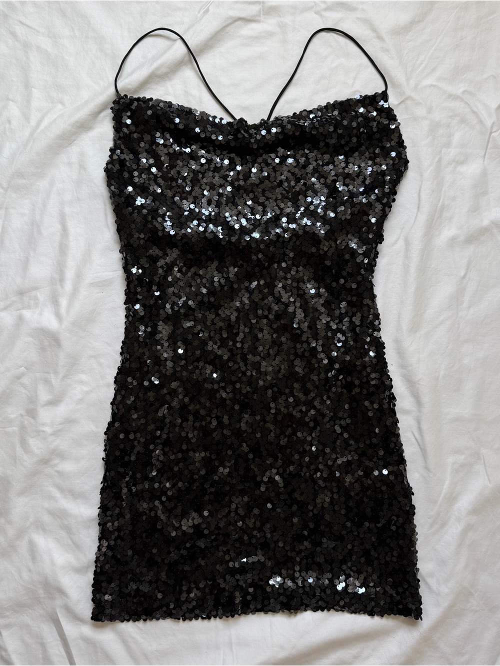 WAYF x Emma Rose Black Sequin Cowl Neck Mini Dress
